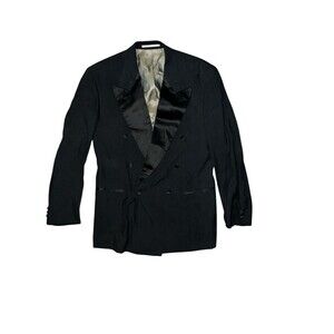 VTG Hugo Boss Mens Black Silk Double-Breasted Tuxedo Suit Jacket 40L